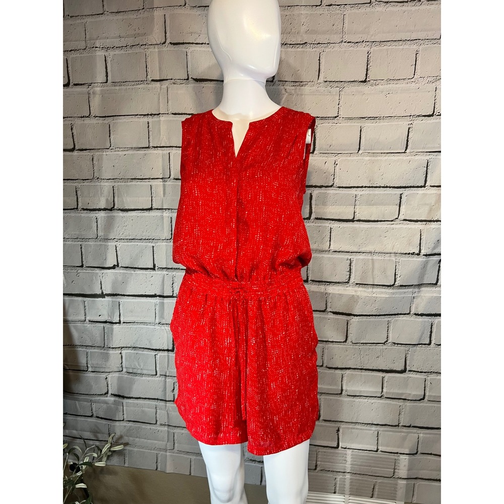Vintage 90s Bleu Bleue Red Rayon Romper Jumper Size 0 Drawstring Made USA